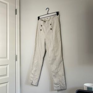 Cream & white striped with buttons ankle pants